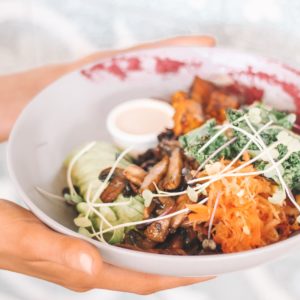 Person holding plate with healthy food