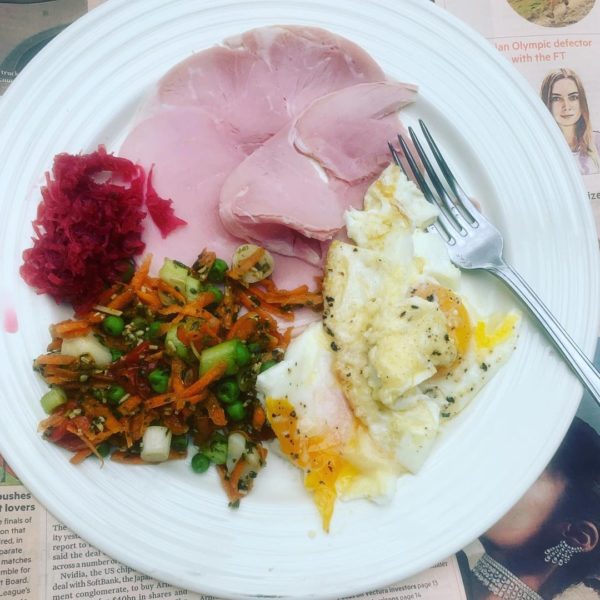 Ham, eggs, carrot salad and kraut recipe